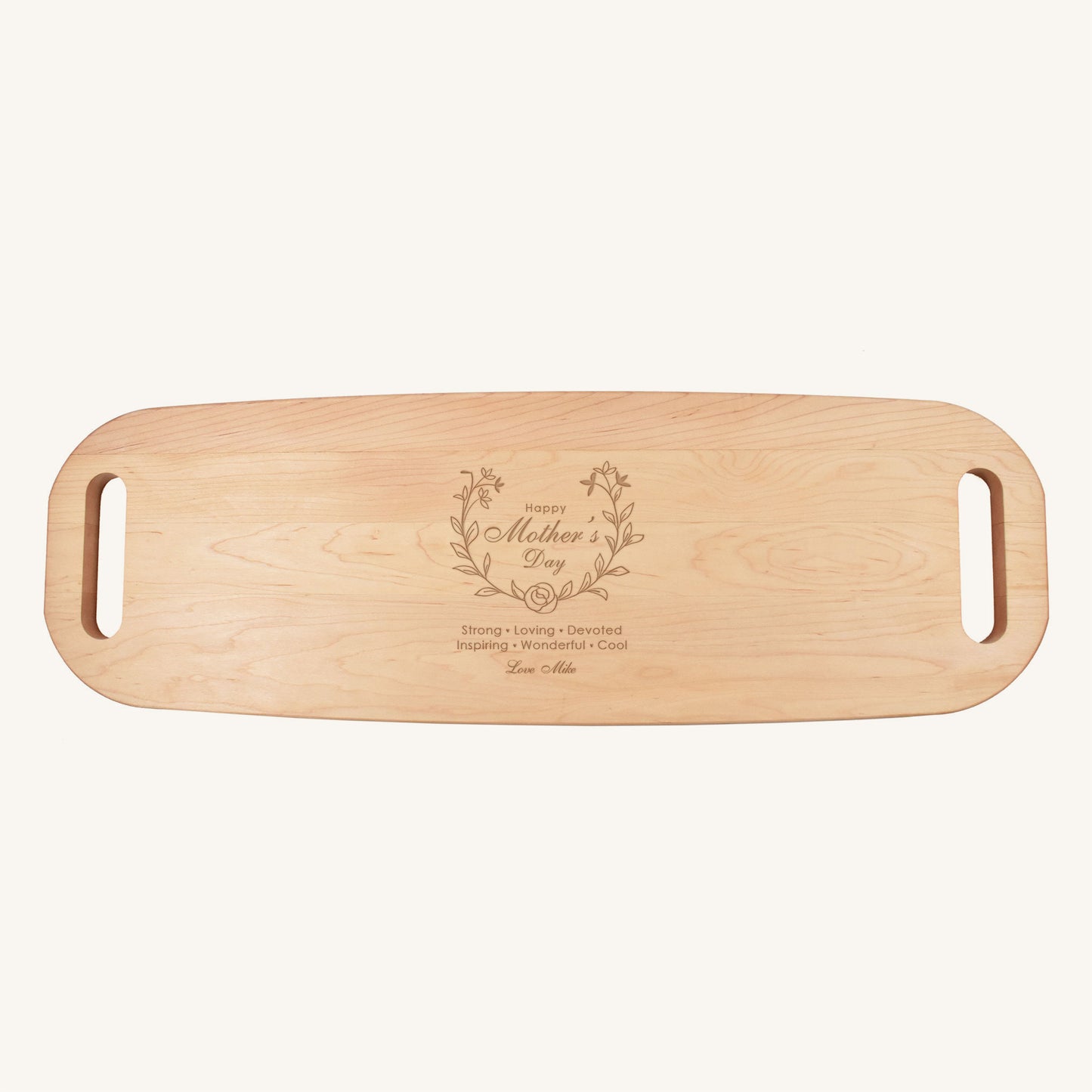 Wood Serving Tray with Handles on Both Ends with Mother's Day Designs