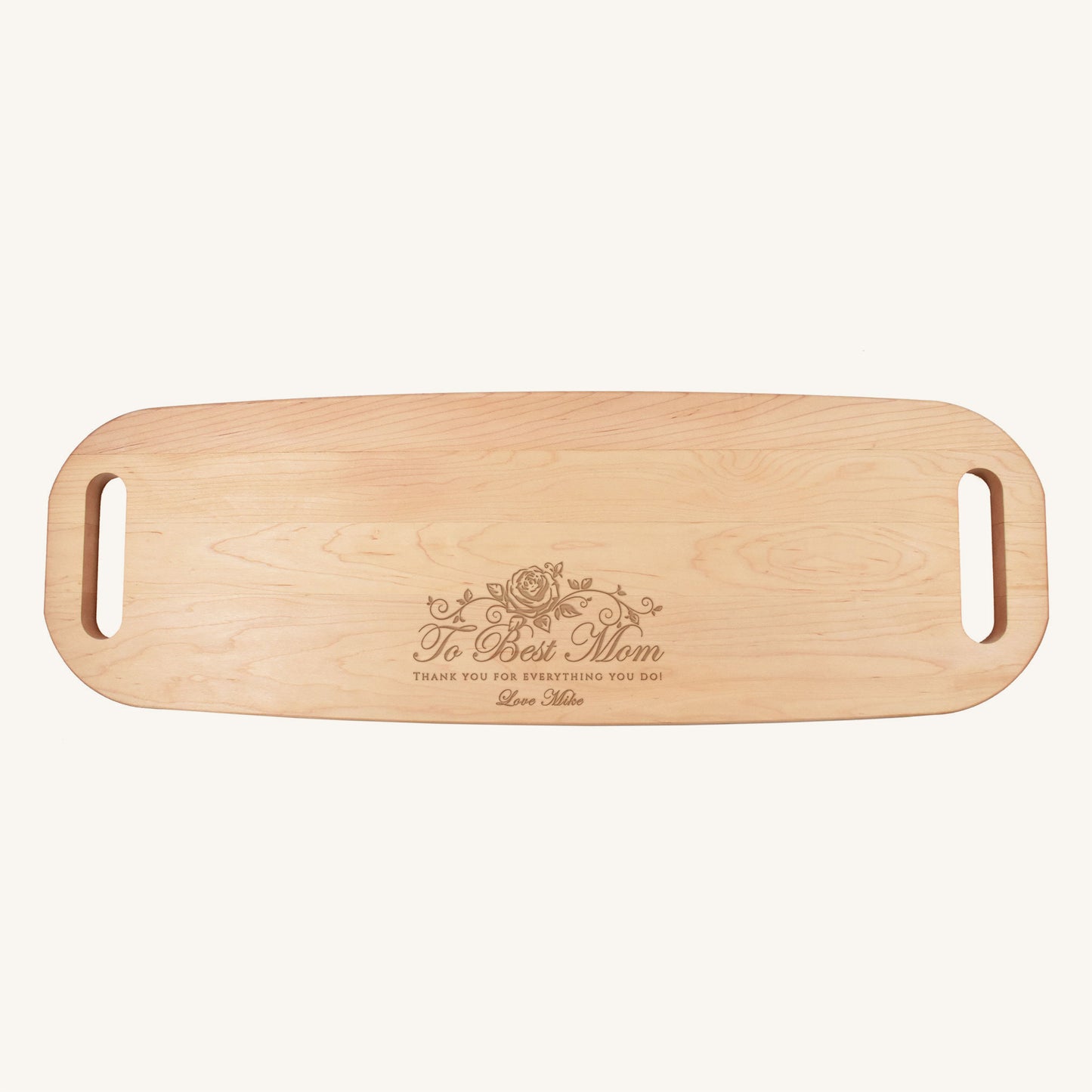 Wood Serving Tray with Handles on Both Ends with Mother's Day Designs