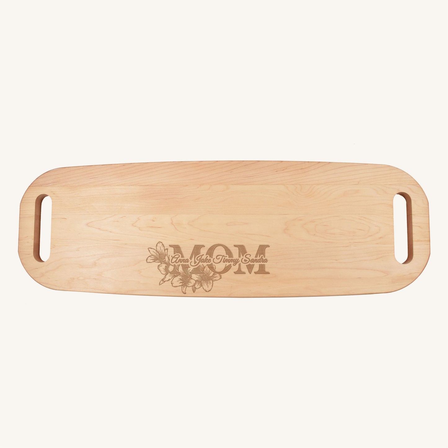Wood Serving Tray with Handles on Both Ends with Mother's Day Designs