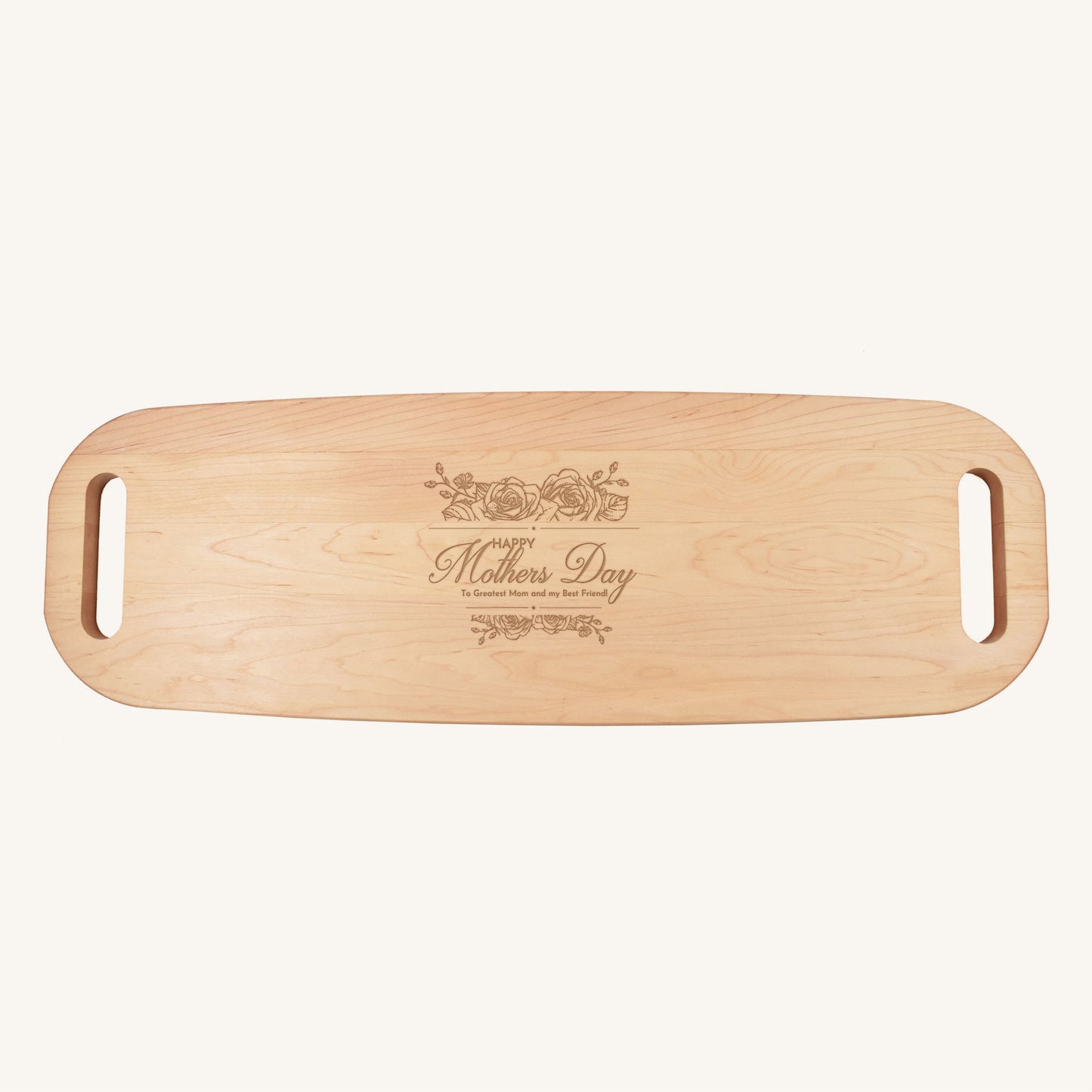 Wood Serving Tray with Handles on Both Ends with Mother's Day Designs
