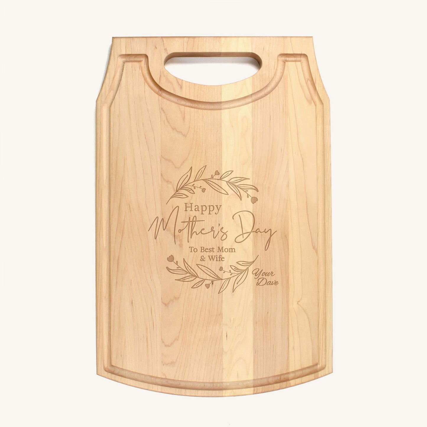 Large Wood Cutting Board with Handle and Mother's Day Designs
