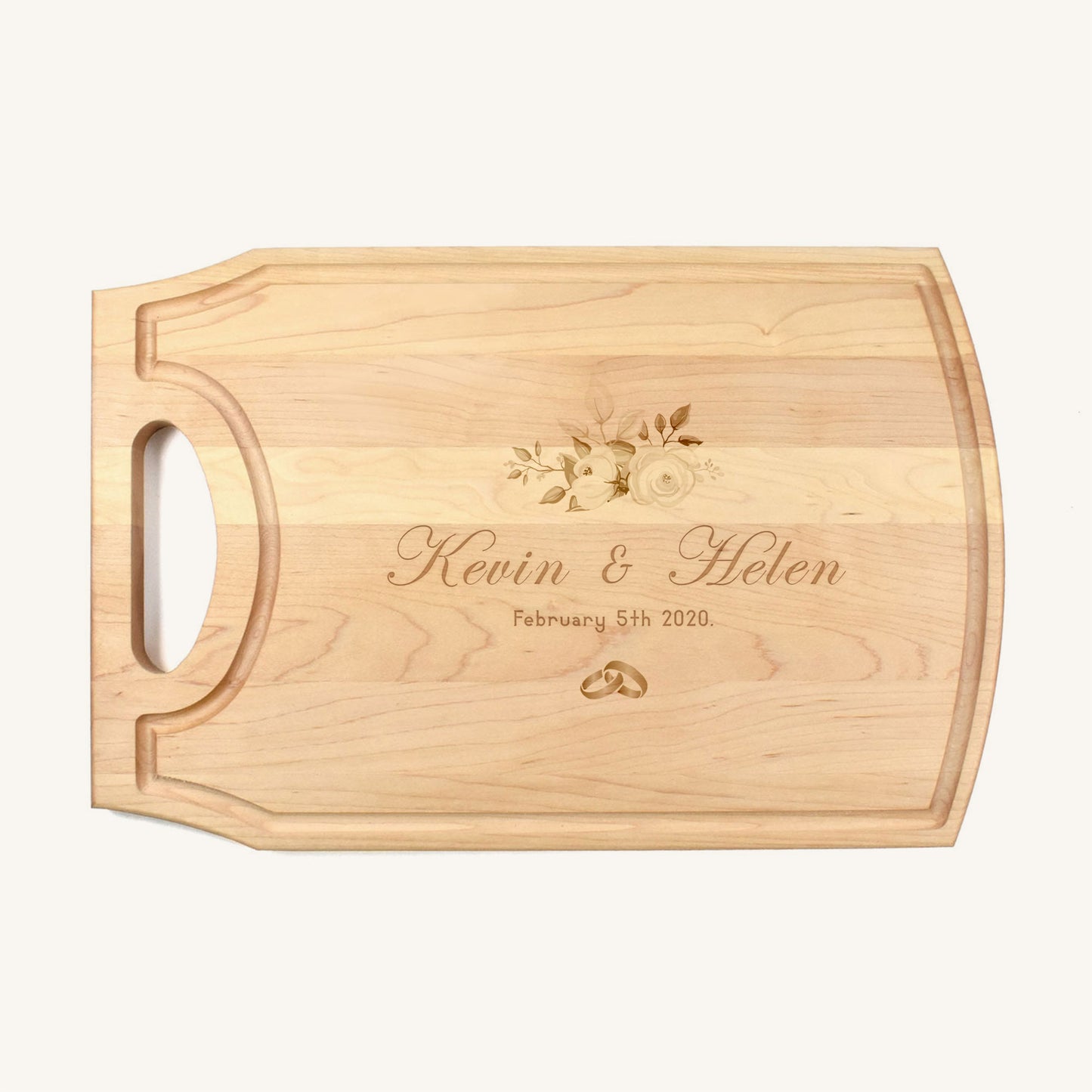 Tabla de cortar de madera grande con mango y ranura para jugo