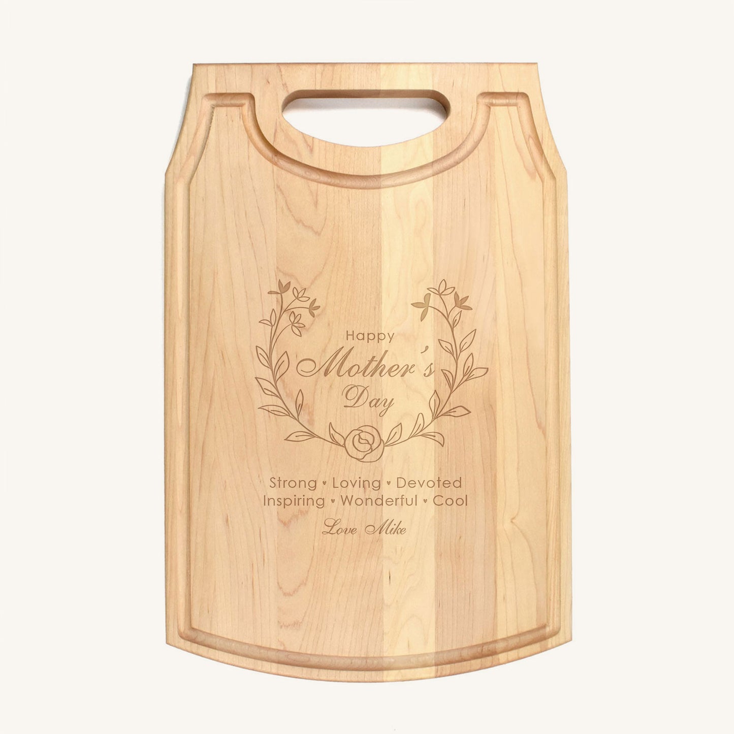 Large Wood Cutting Board with Handle and Mother's Day Designs