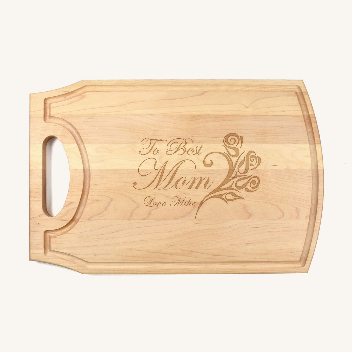 Tabla de cortar de madera grande con mango y ranura para jugo