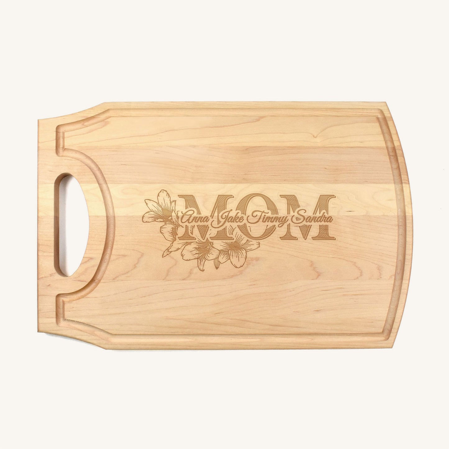 Tabla de cortar de madera grande con mango y ranura para jugo