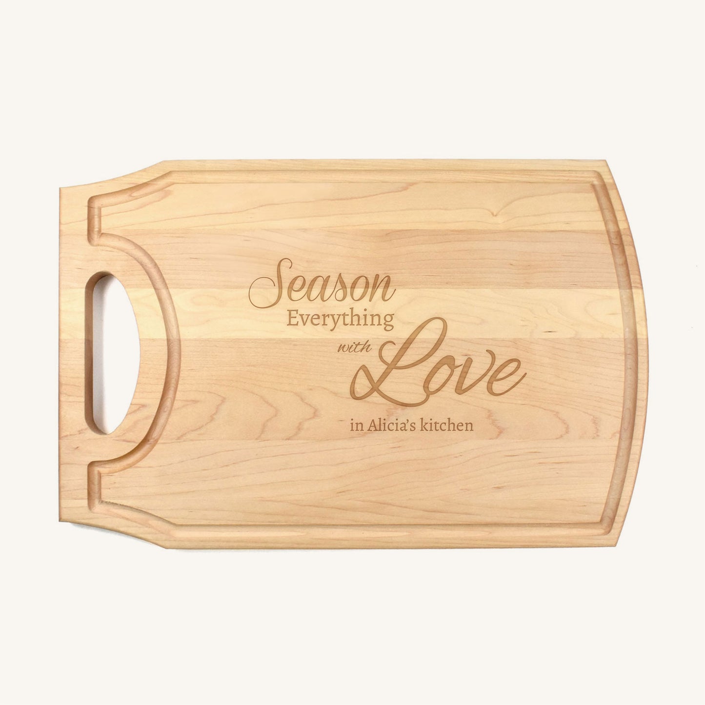 Tabla de cortar de madera grande con mango y ranura para jugo