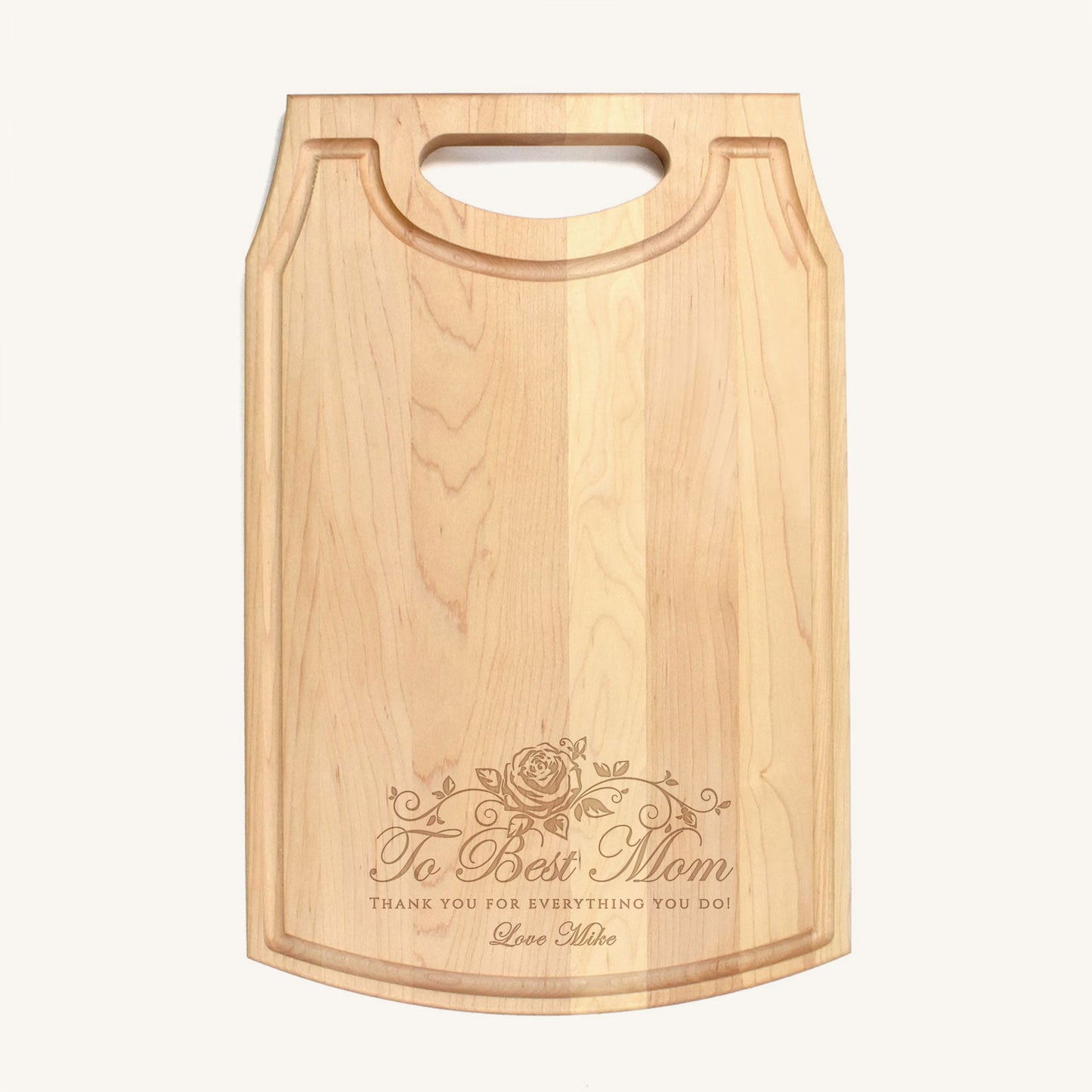 Large Wood Cutting Board with Handle and Mother's Day Designs