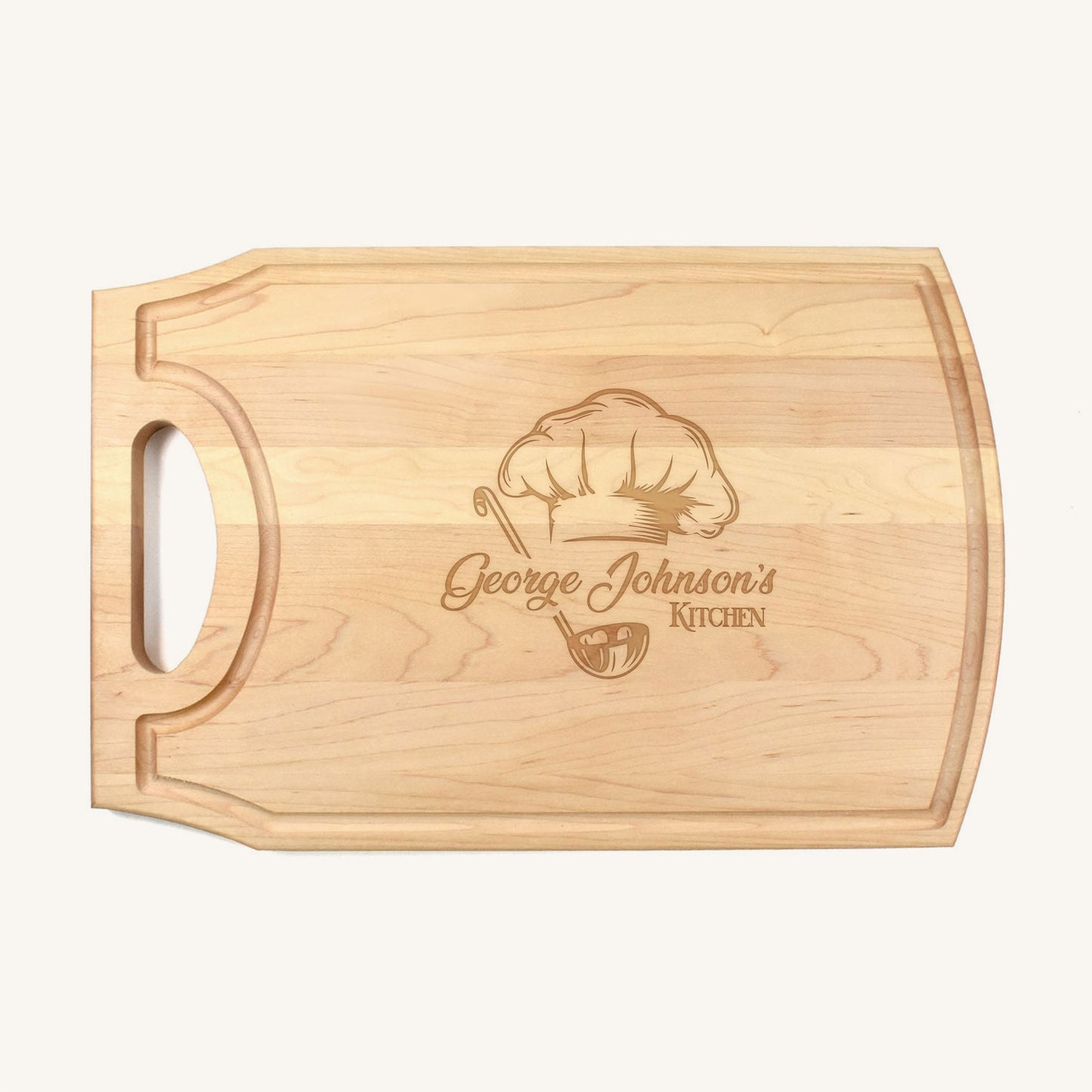 Tabla de cortar de madera grande con mango y ranura para jugo