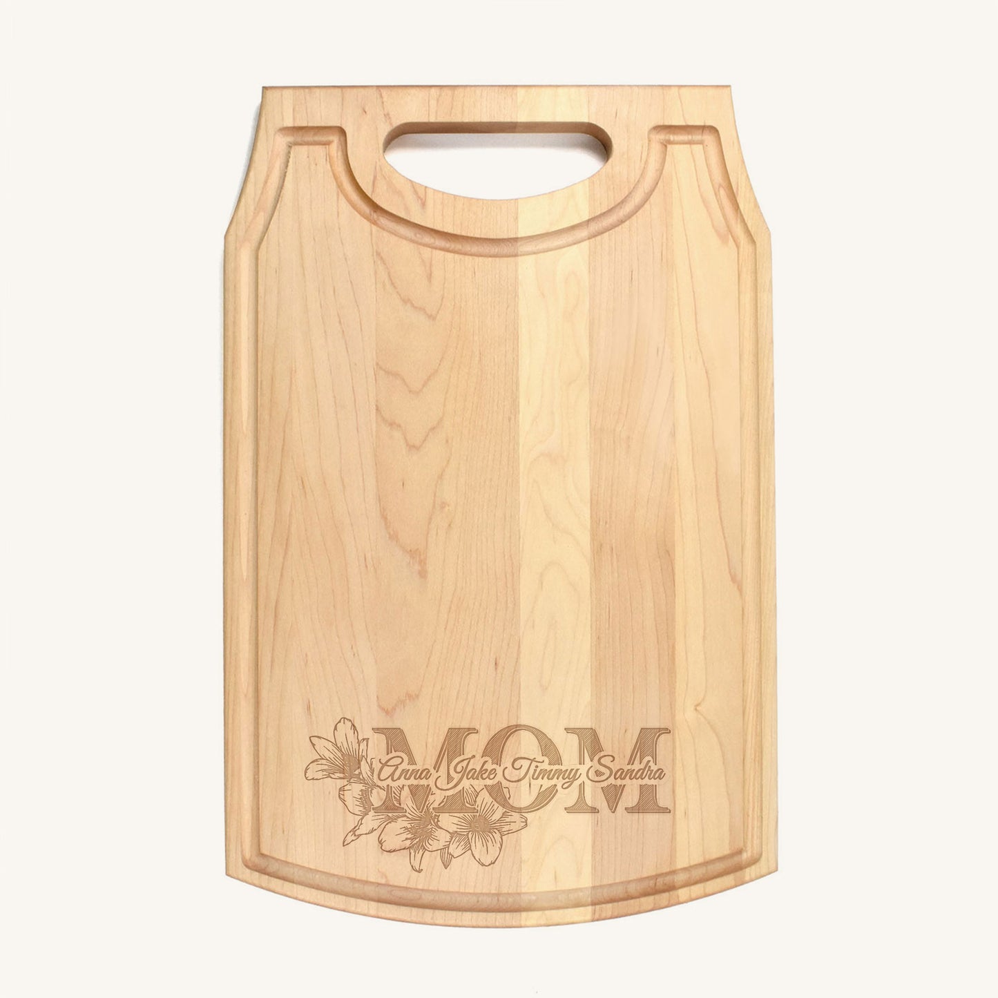 Large Wood Cutting Board with Handle and Mother's Day Designs