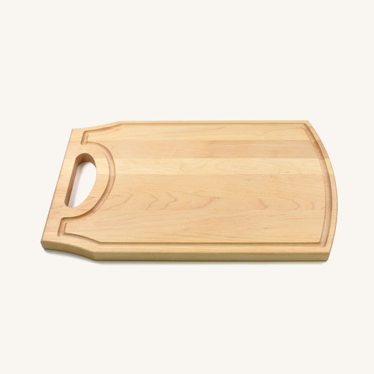Tabla de cortar de madera grande con mango y ranura para jugo