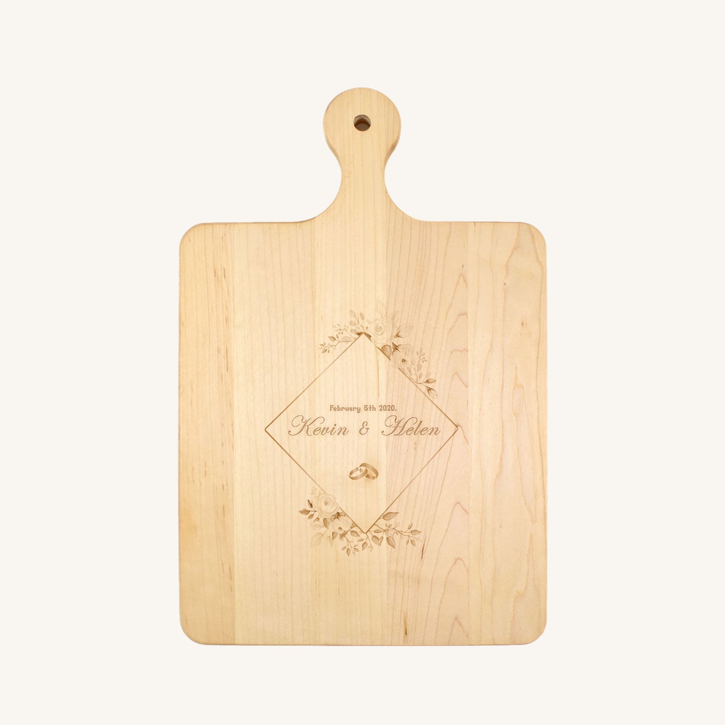 Tabla de cortar de madera con mango redondeado