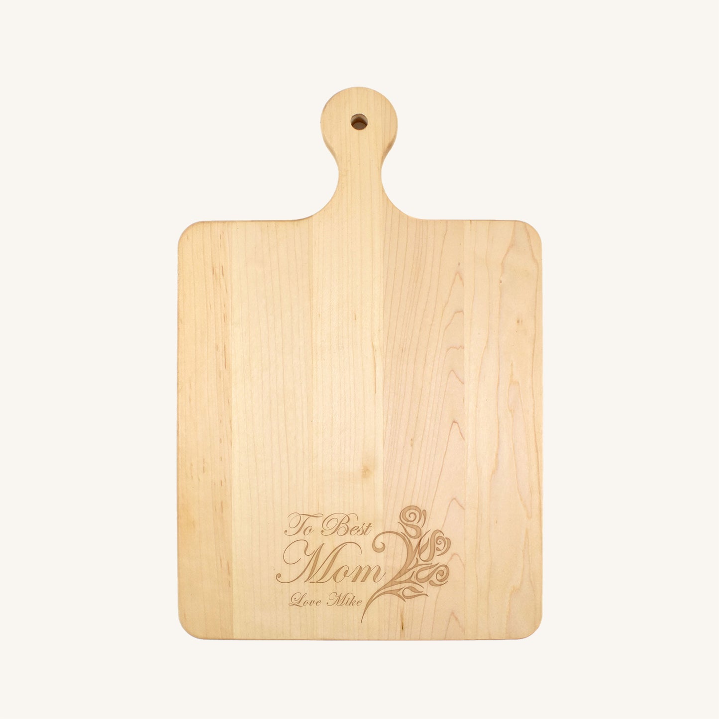 Tabla de cortar de madera con mango redondeado