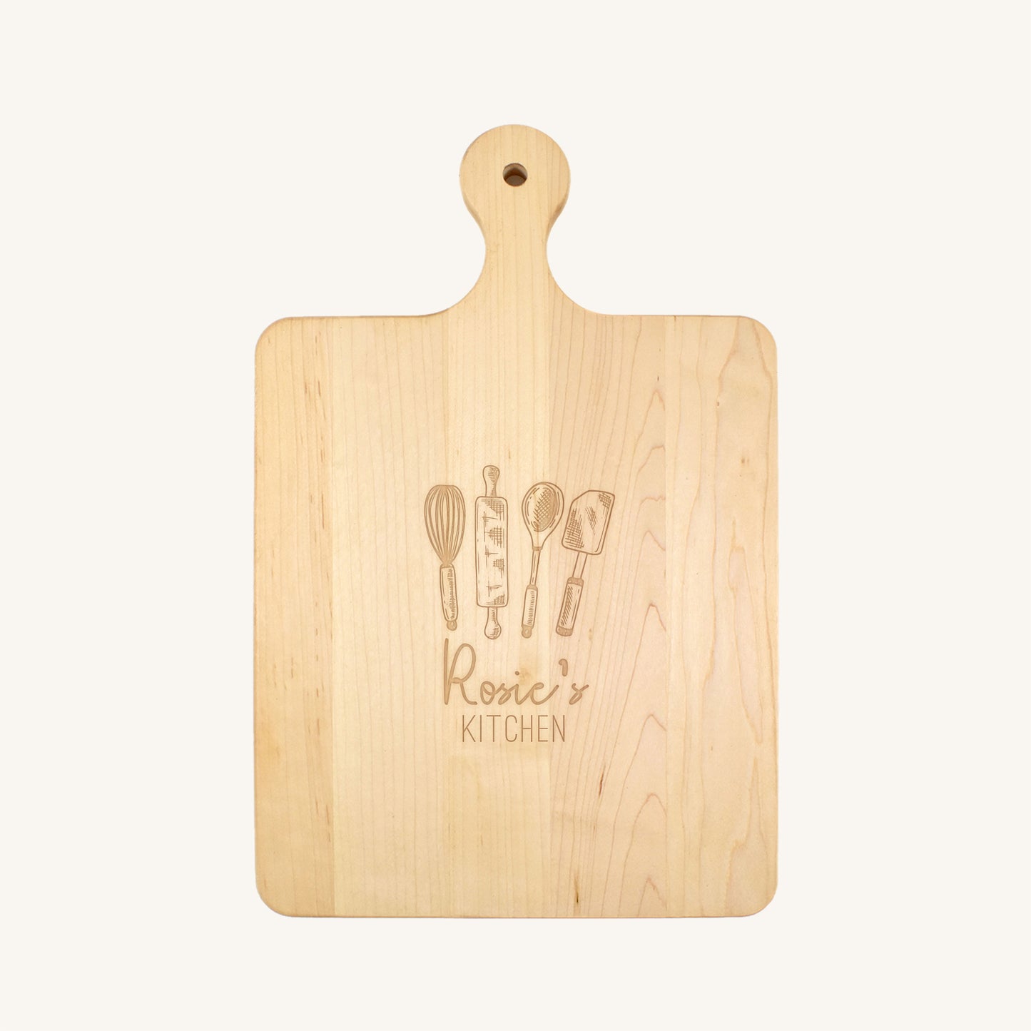 Tabla de cortar de madera con mango redondeado