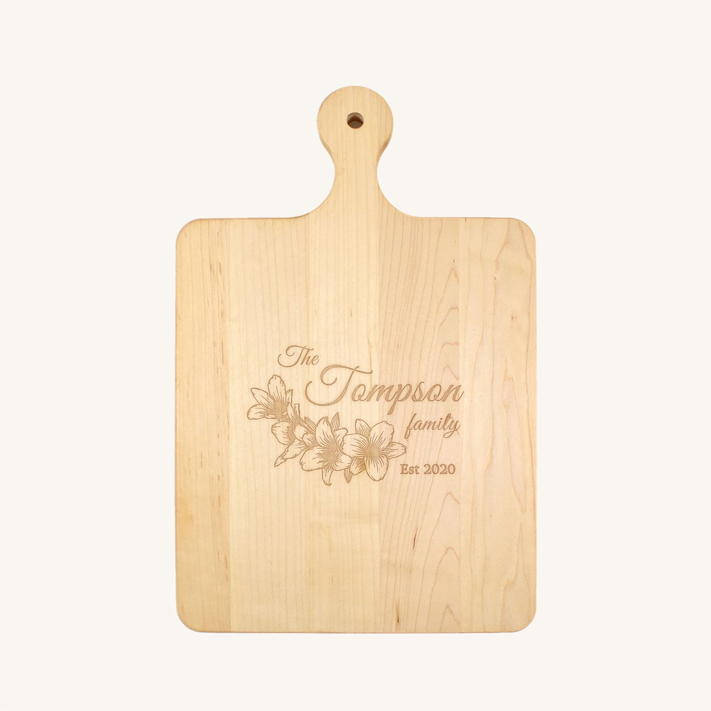 Tabla de cortar de madera con mango redondeado