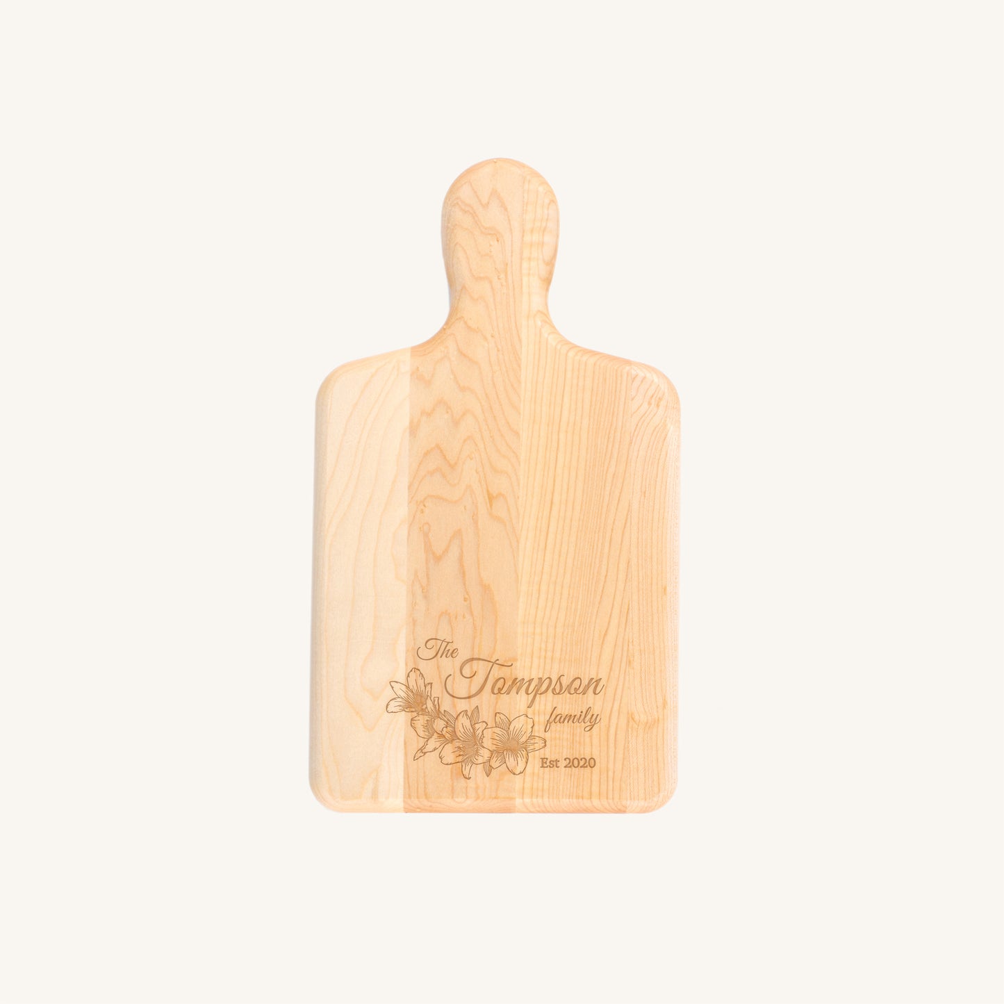 Tabla de servir de madera de arce con mango y punta redondeada