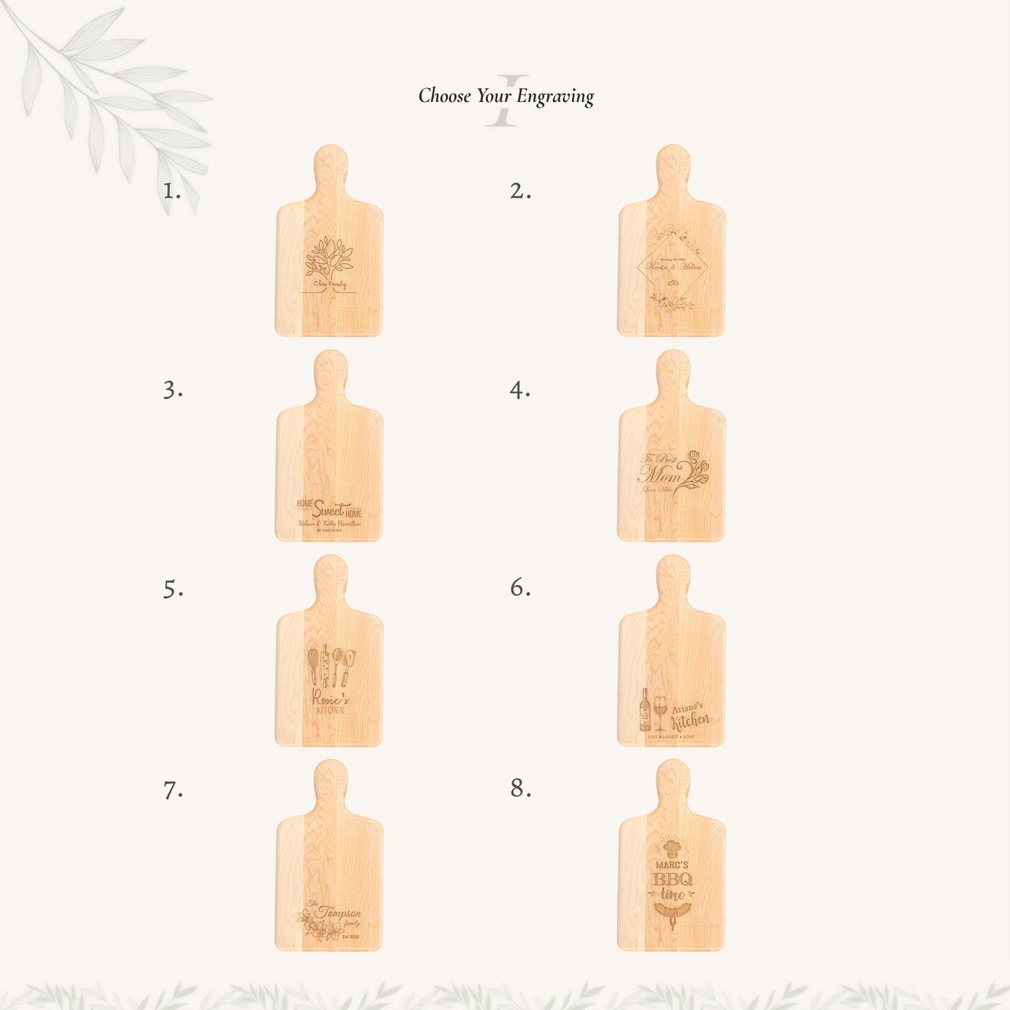 Tabla de servir de madera de arce con mango y punta redondeada