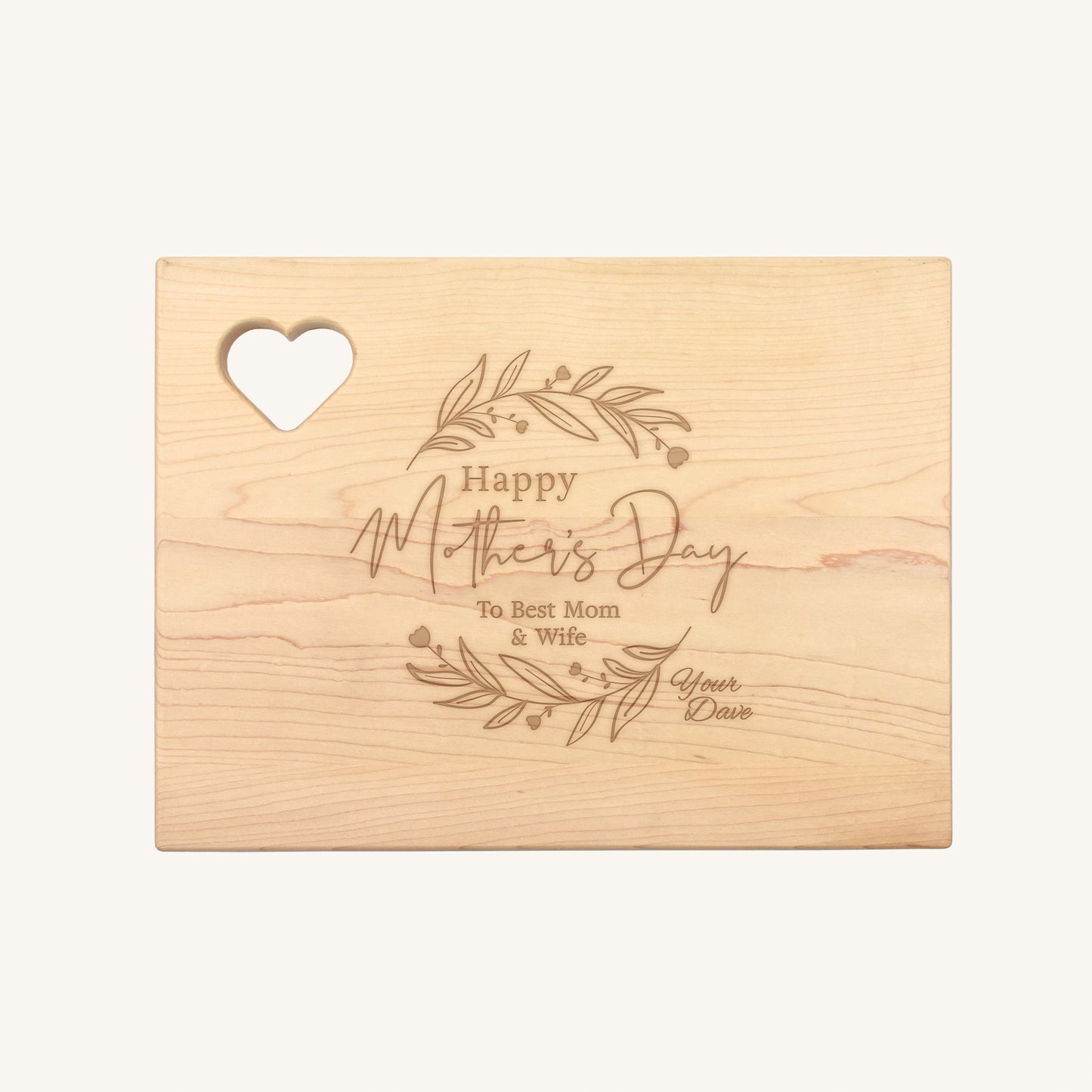 Wood Cutting Board Rounded Corners with Heart Cutout