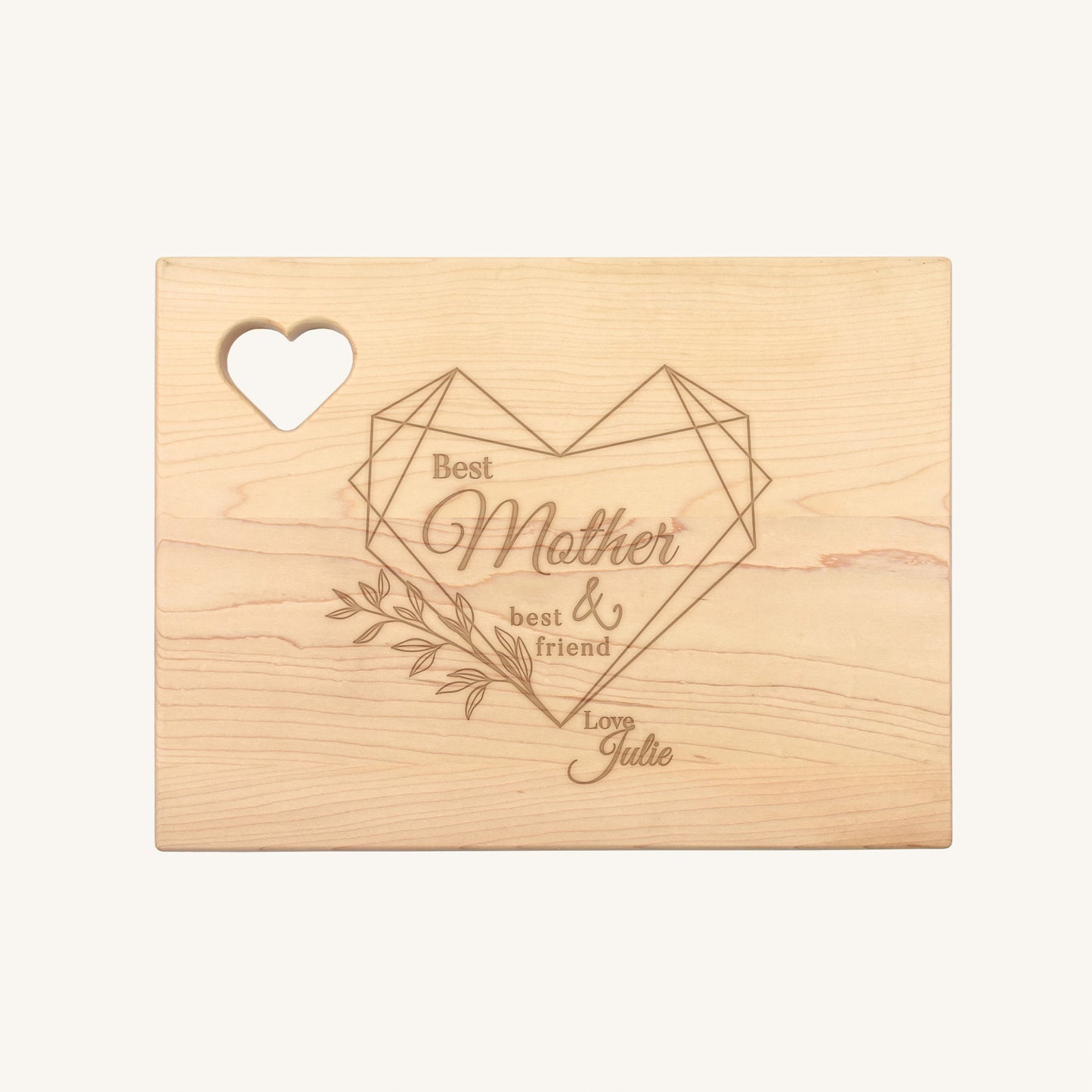 Wood Cutting Board Rounded Corners with Heart Cutout