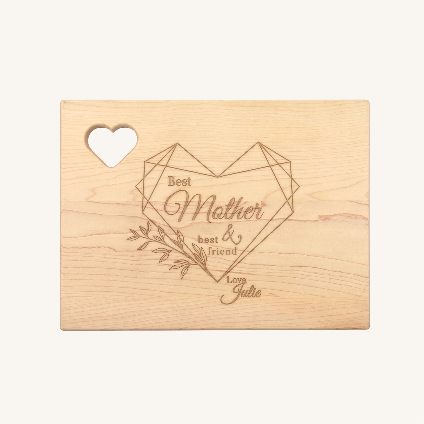 Wood Cutting Board Rounded Corners with Heart Cutout