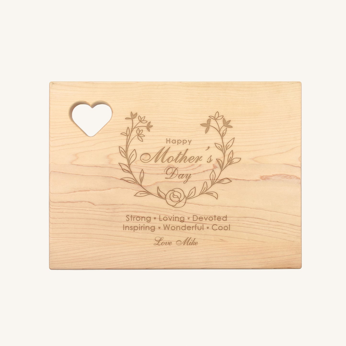 Wood Cutting Board Rounded Corners with Heart Cutout