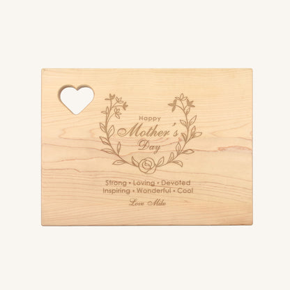 Wood Cutting Board Rounded Corners with Heart Cutout