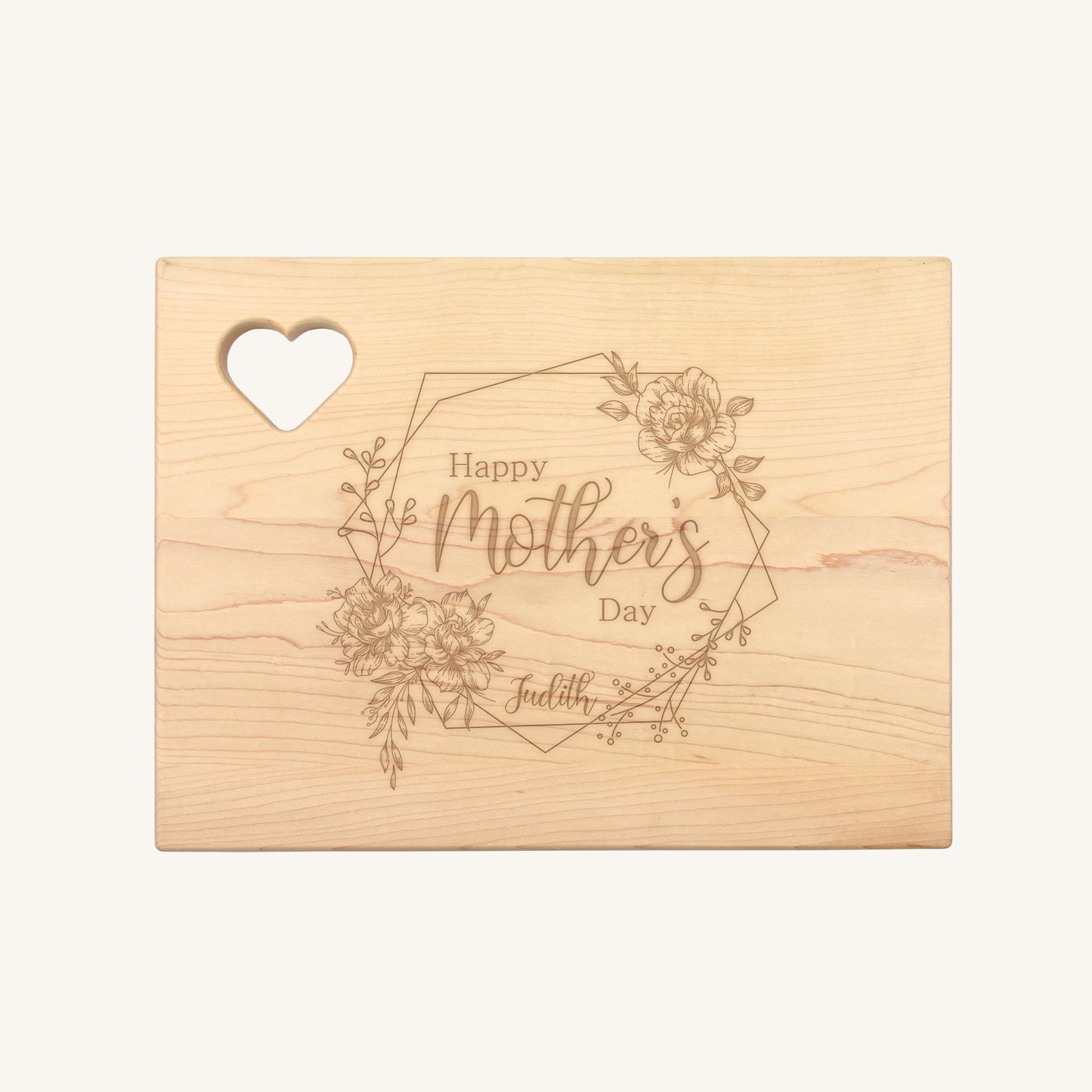 Wood Cutting Board Rounded Corners with Heart Cutout