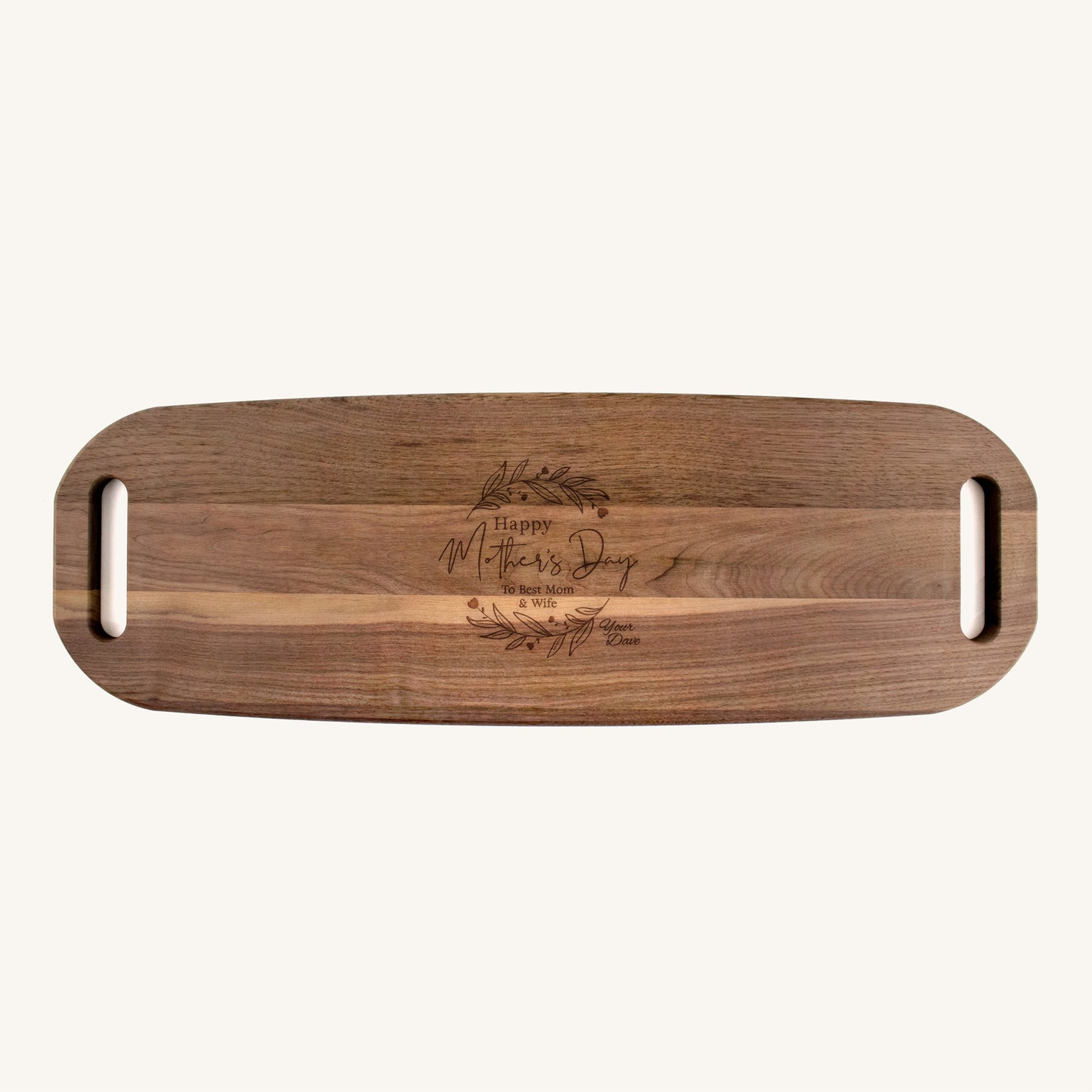 Wood Serving Tray with Handles on Both Ends with Mother's Day Designs