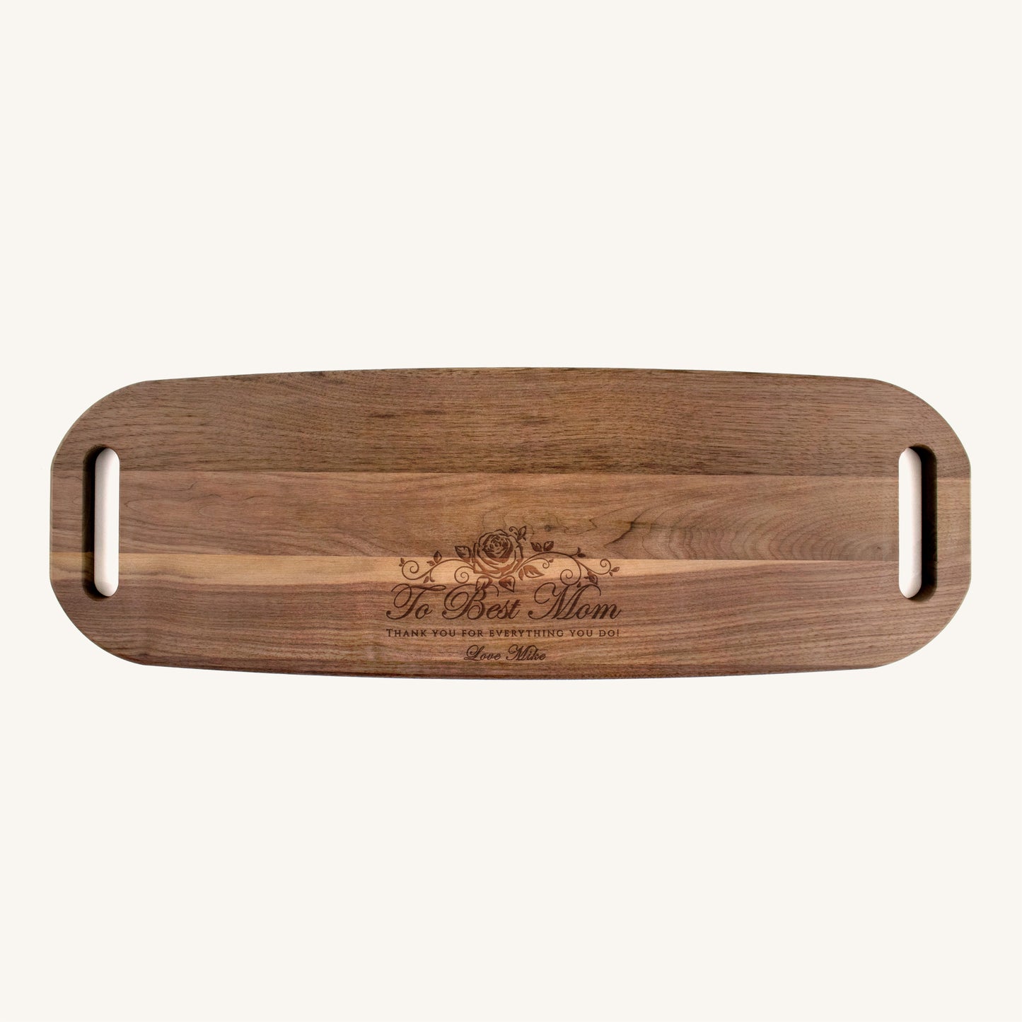 Wood Serving Tray with Handles on Both Ends with Mother's Day Designs