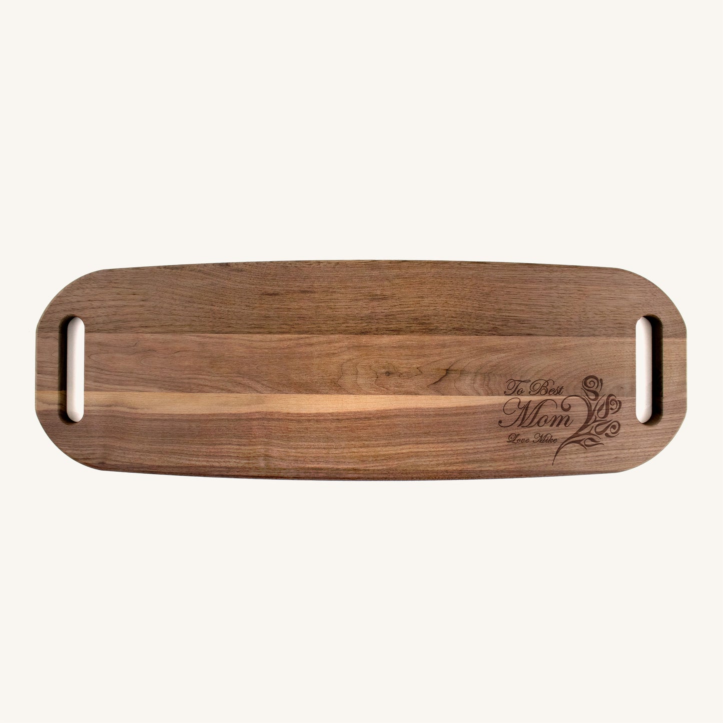 Wood Serving Tray with Handles on Both Ends with Mother's Day Designs