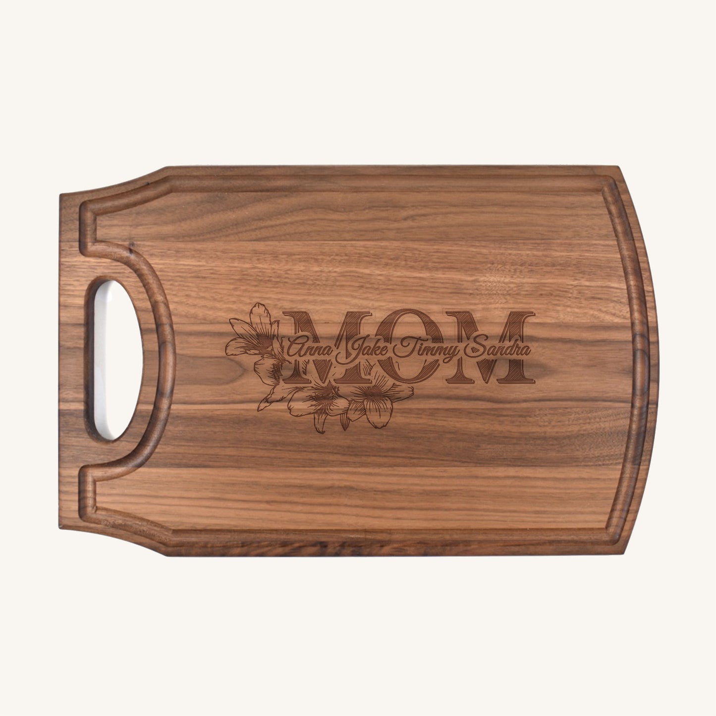 Tabla de cortar de madera grande con mango y ranura para jugo