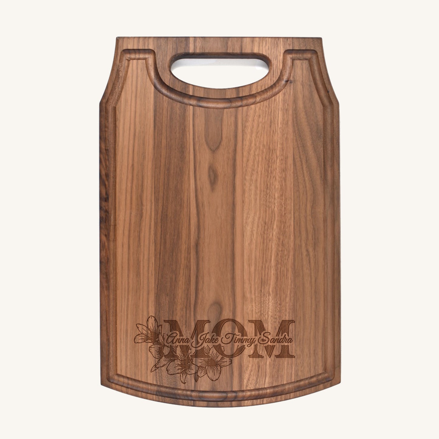 Large Wood Cutting Board with Handle and Mother's Day Designs