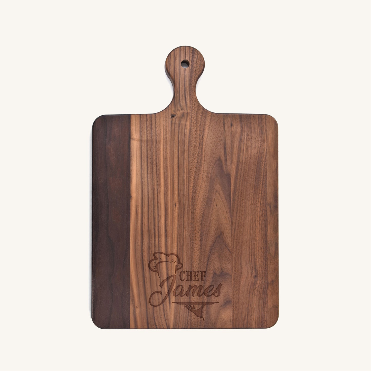 Tabla de cortar de madera con mango redondeado