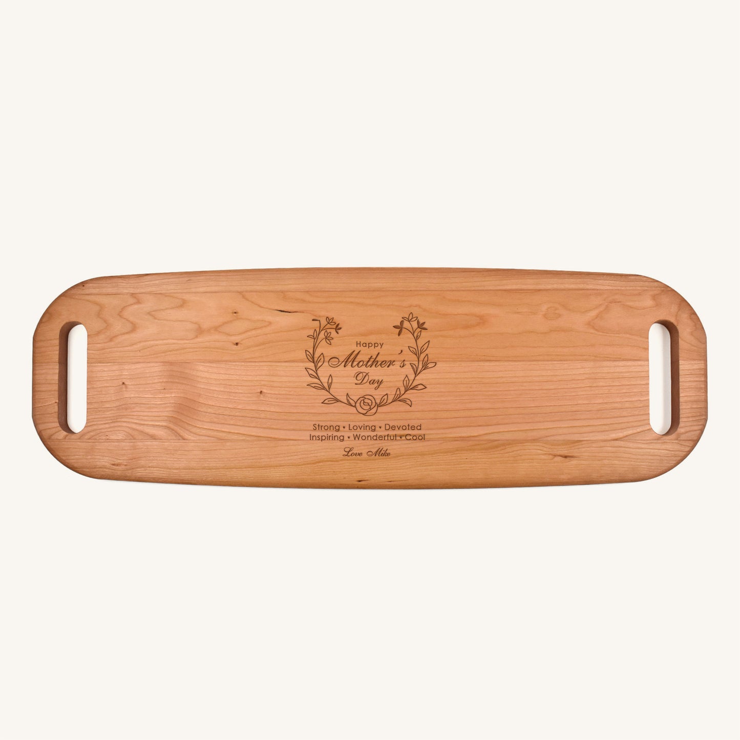 Wood Serving Tray with Handles on Both Ends with Mother's Day Designs