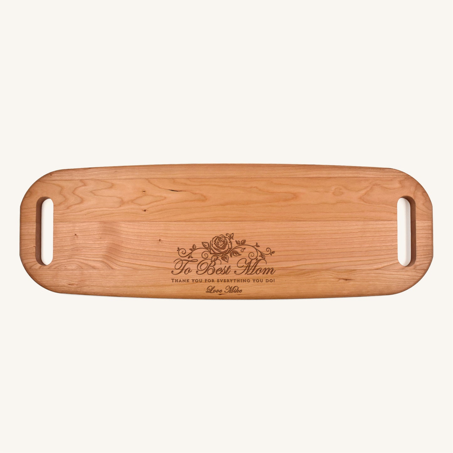Wood Serving Tray with Handles on Both Ends with Mother's Day Designs