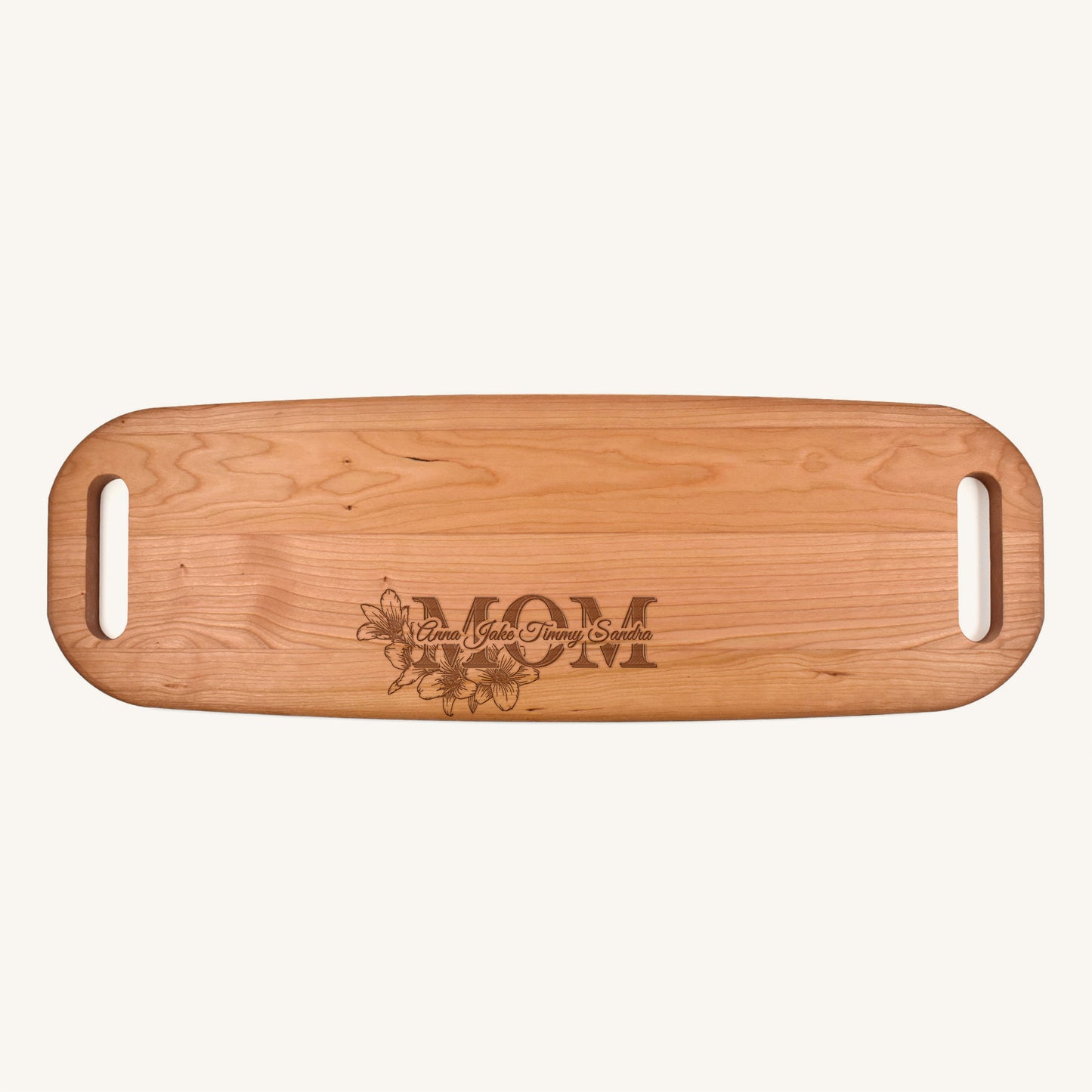 Wood Serving Tray with Handles on Both Ends with Mother's Day Designs