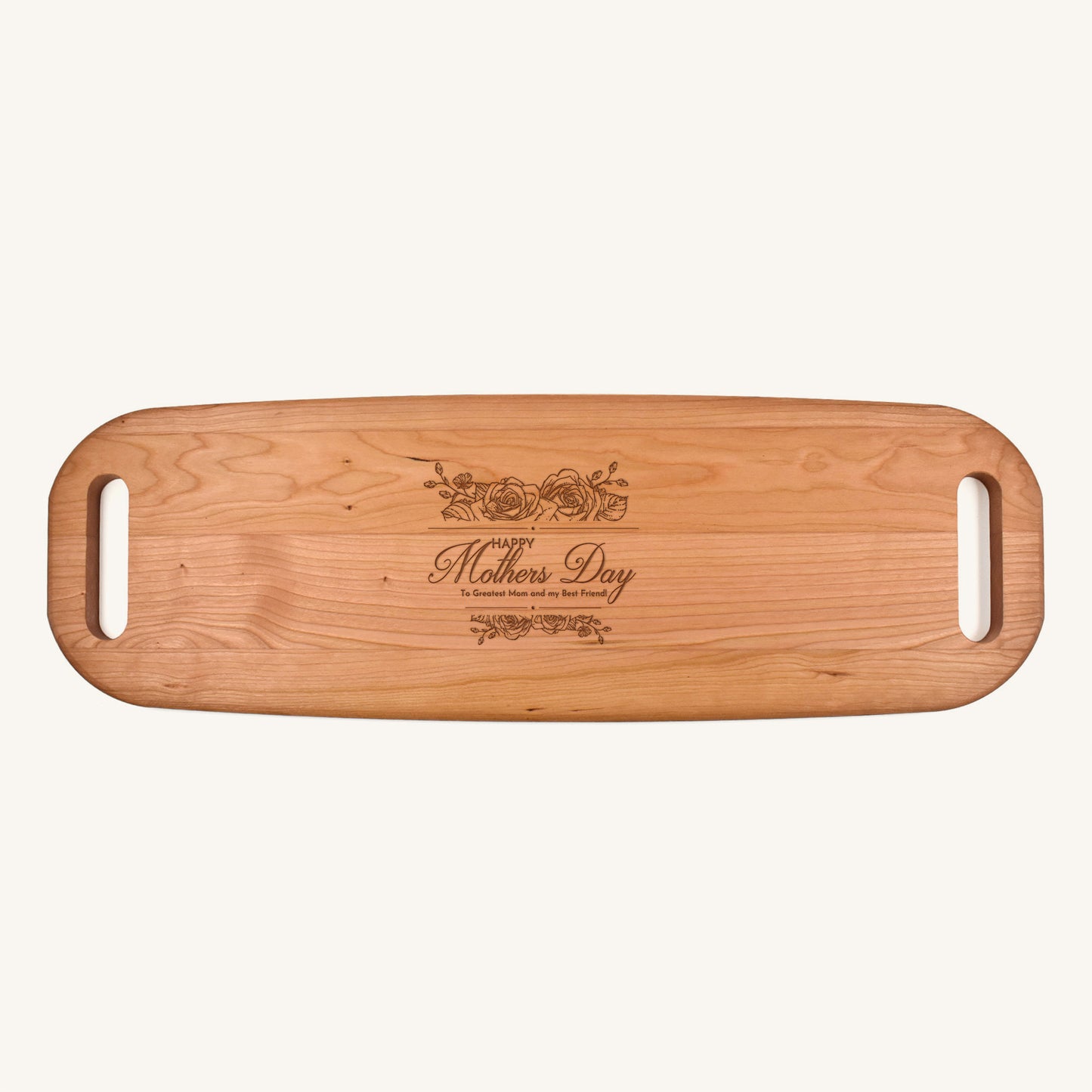 Wood Serving Tray with Handles on Both Ends with Mother's Day Designs