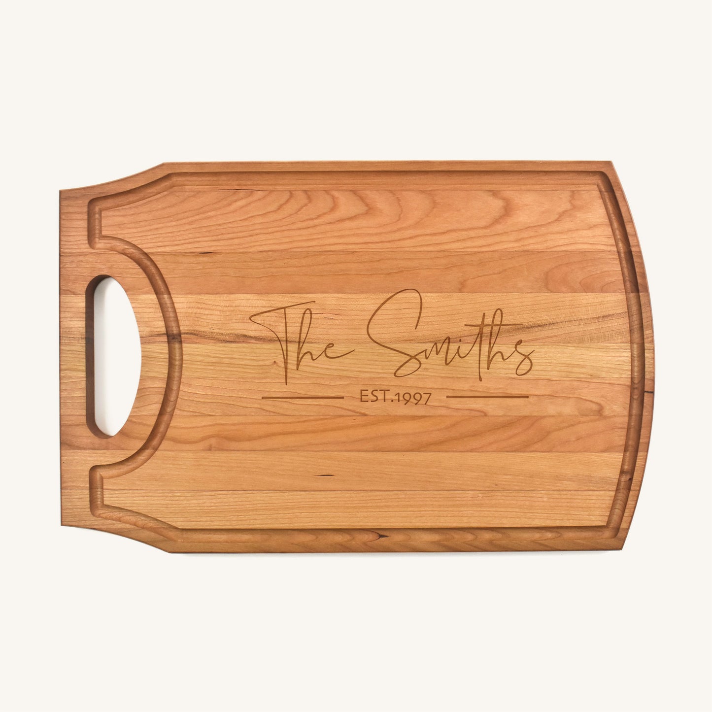 Tabla de cortar de madera grande con mango y ranura para jugo