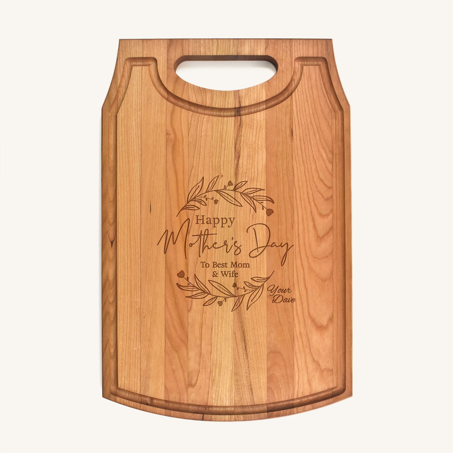 Large Wood Cutting Board with Handle and Mother's Day Designs