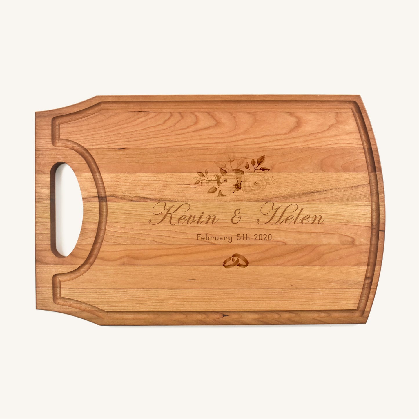 Tabla de cortar de madera grande con mango y ranura para jugo