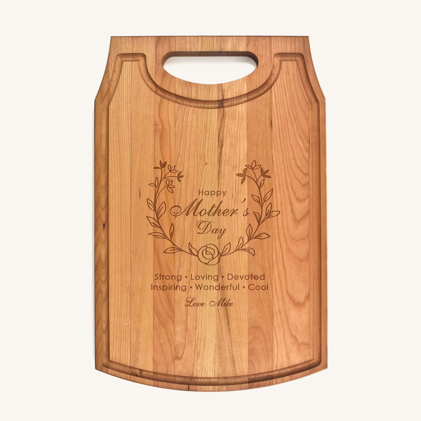 Large Wood Cutting Board with Handle and Mother's Day Designs