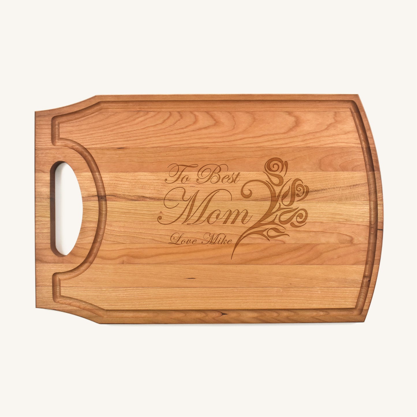 Tabla de cortar de madera grande con mango y ranura para jugo