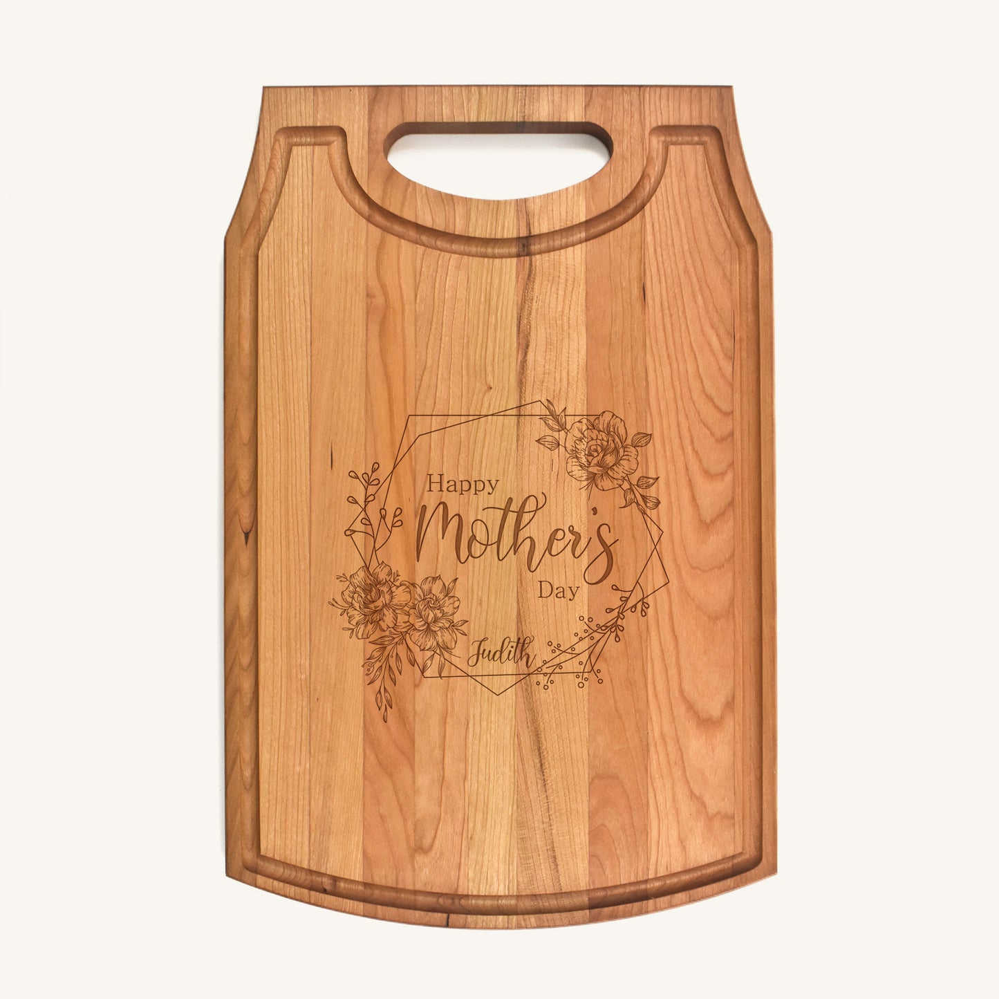 Large Wood Cutting Board with Handle and Mother's Day Designs