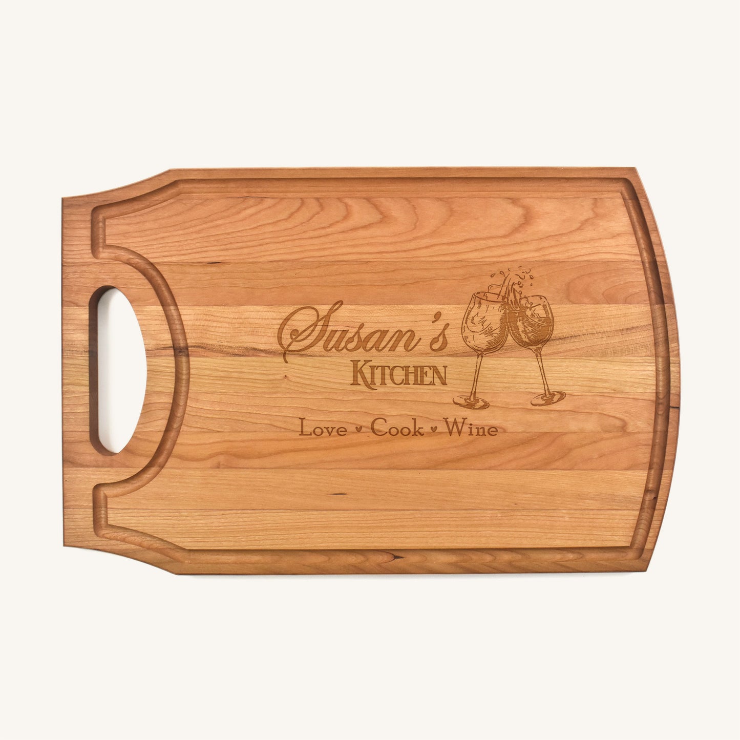 Tabla de cortar de madera grande con mango y ranura para jugo