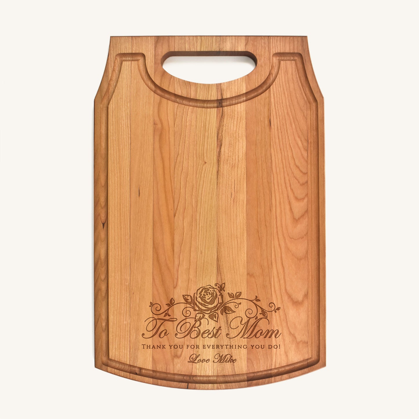 Large Wood Cutting Board with Handle and Mother's Day Designs