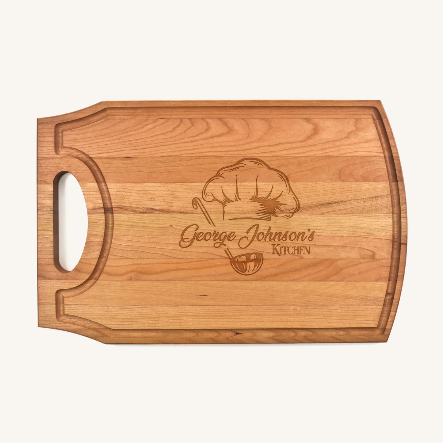 Tabla de cortar de madera grande con mango y ranura para jugo