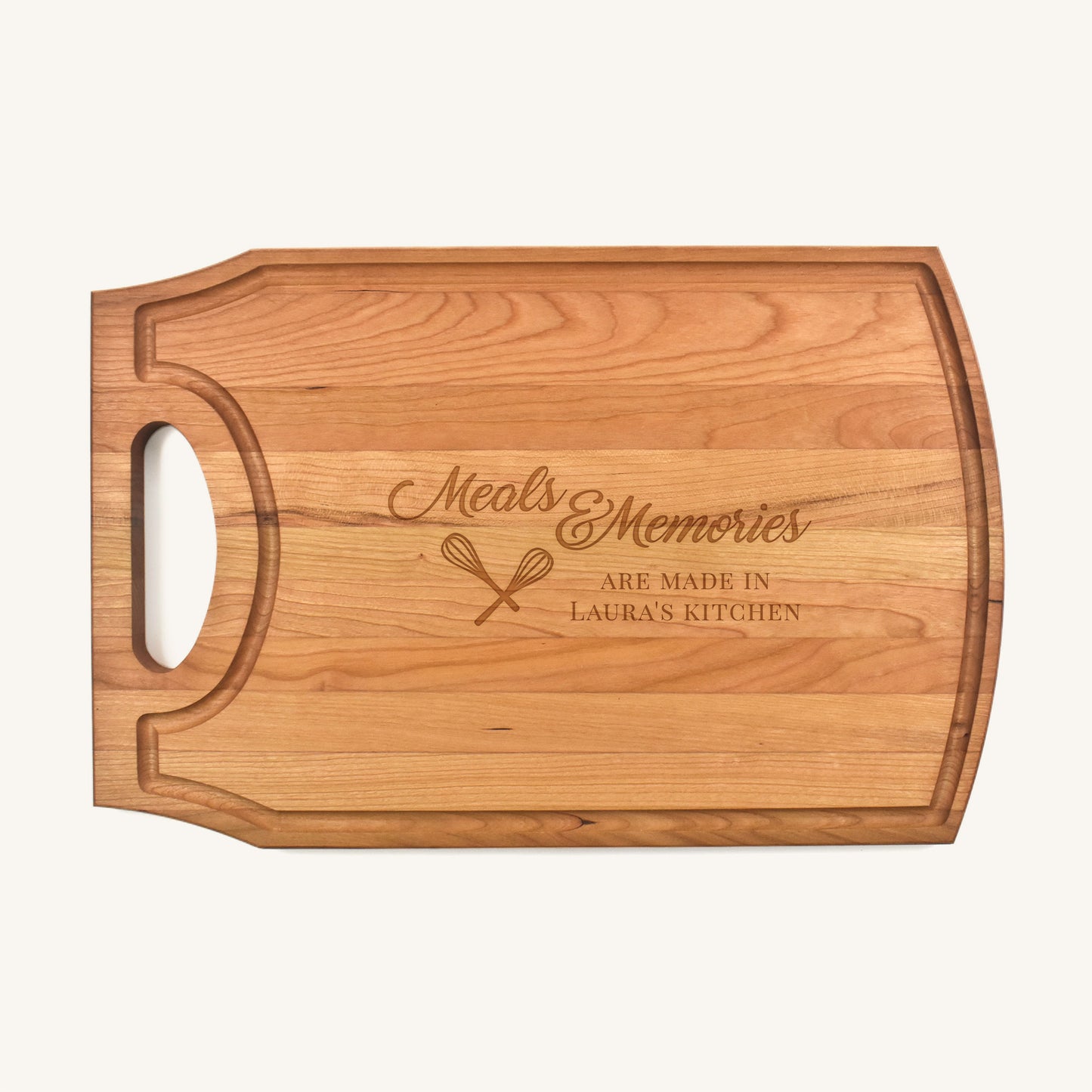 Tabla de cortar de madera grande con mango y ranura para jugo