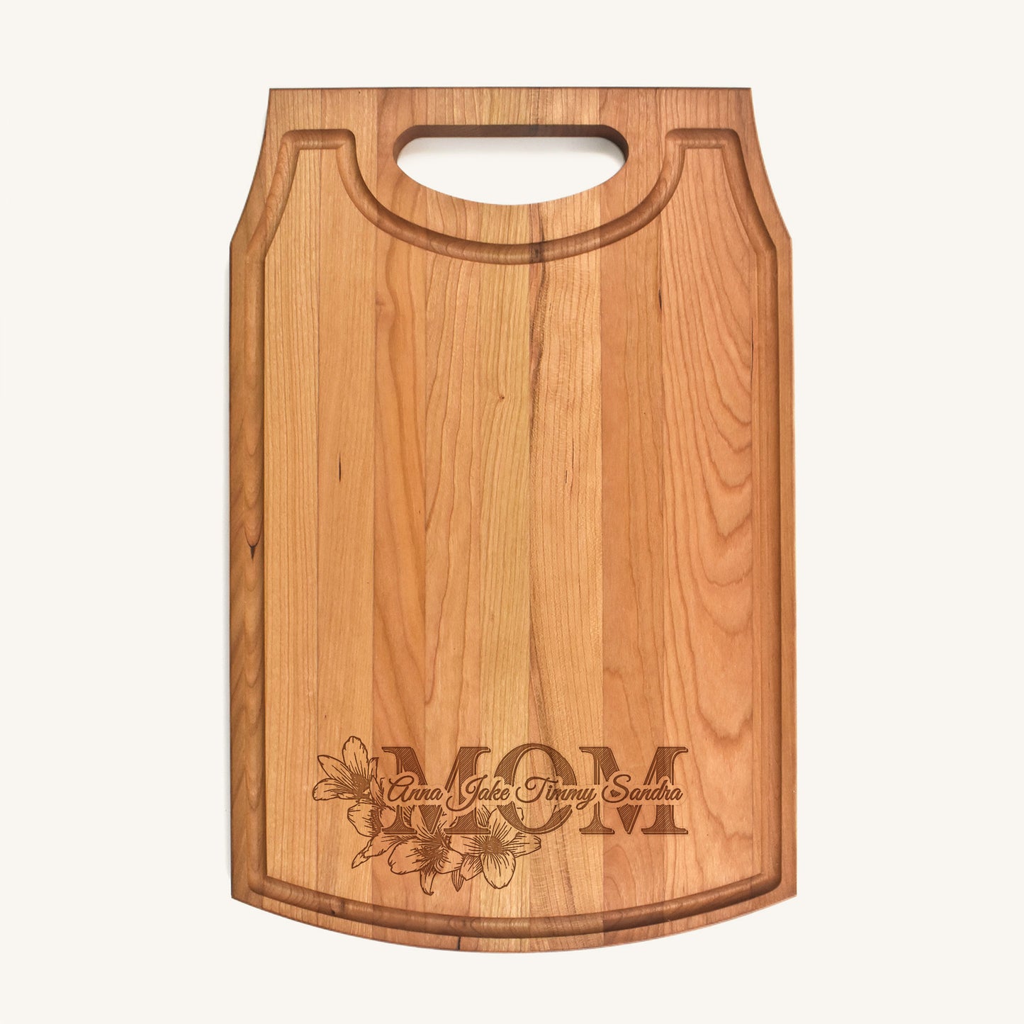 Large Wood Cutting Board with Handle and Mother's Day Designs