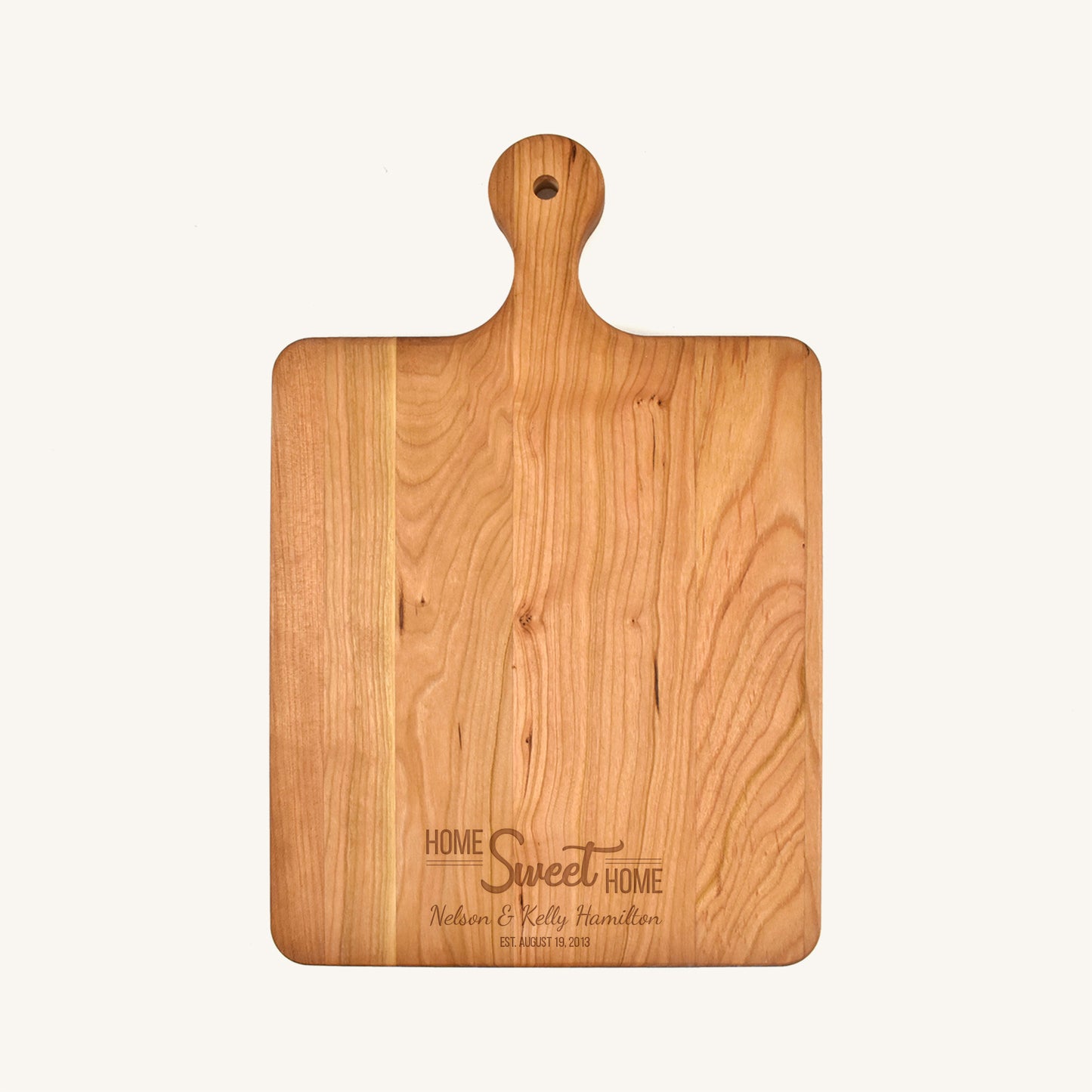 Tabla de cortar de madera con mango redondeado