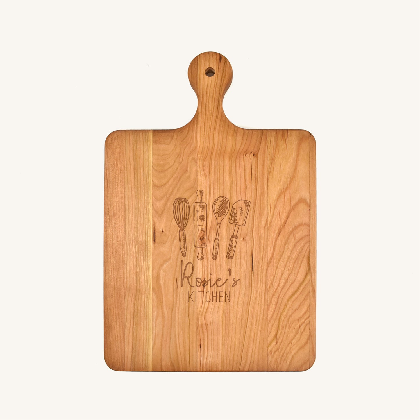 Tabla de cortar de madera con mango redondeado