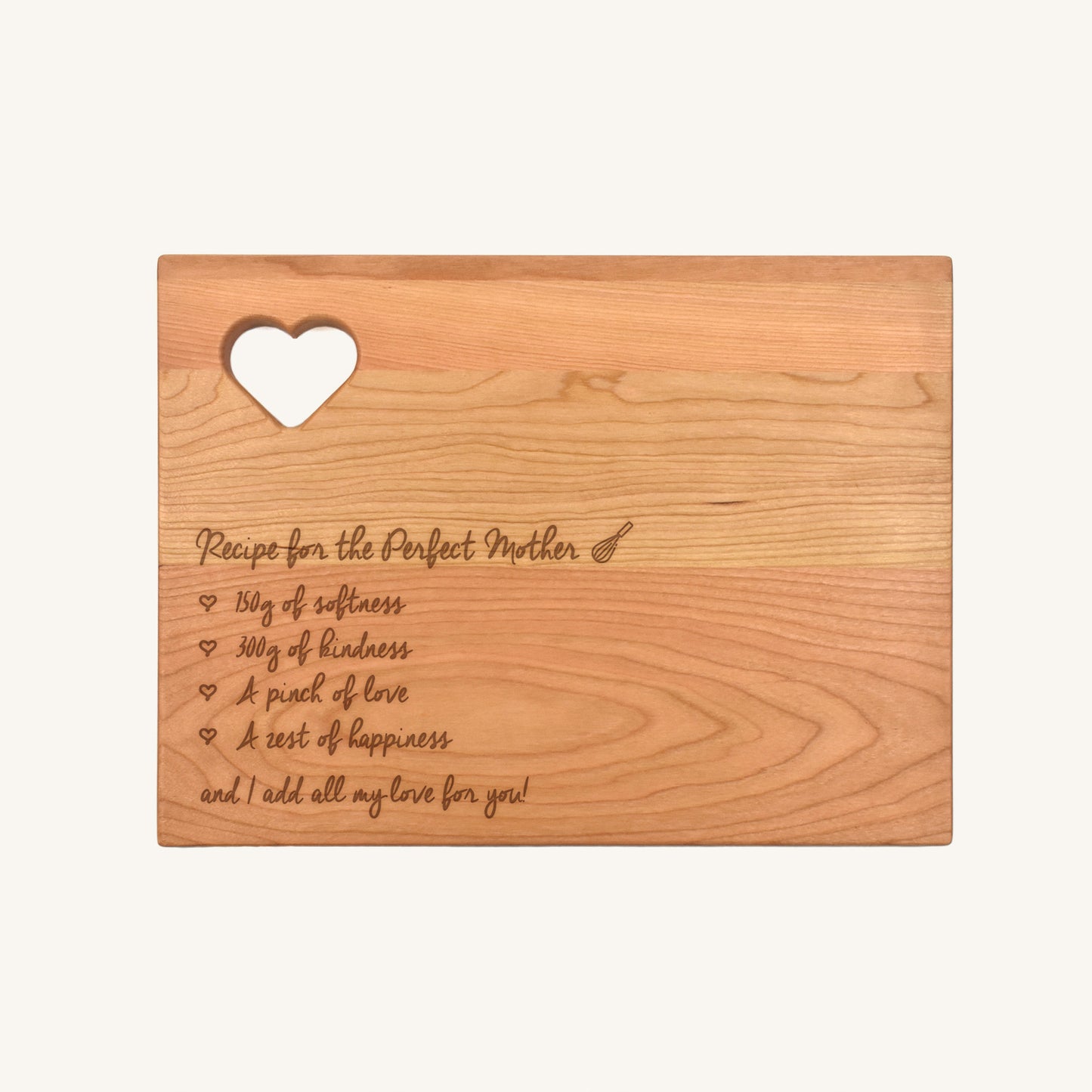 Wood Cutting Board Rounded Corners with Heart Cutout